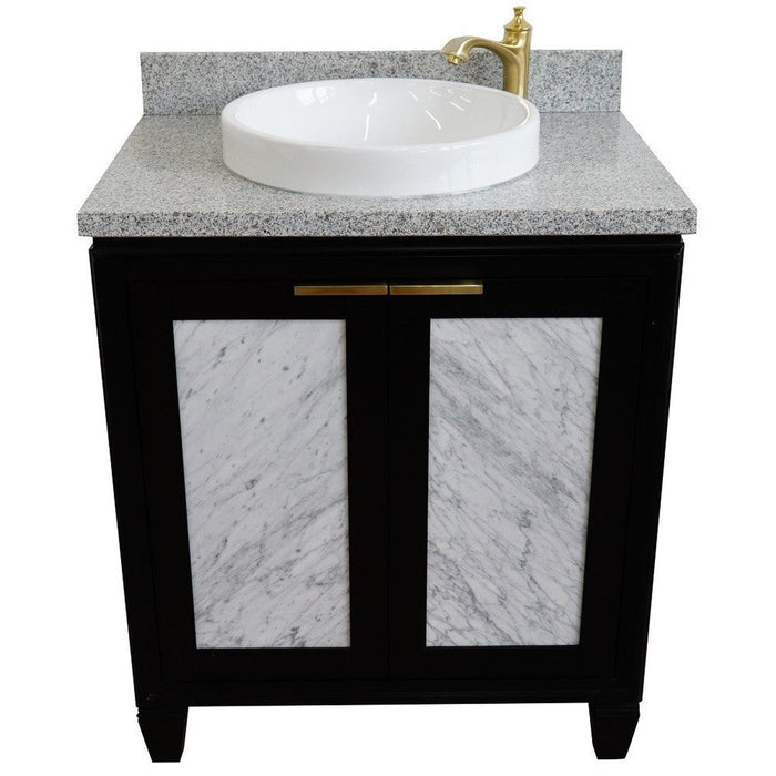 Bellaterra Home Trento 31" 2-Door 1-Drawer Black Freestanding Vanity Set With Ceramic Vessel Sink and Gray Granite Top