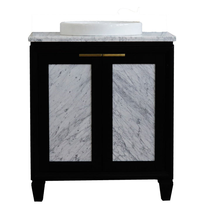 Bellaterra Home Trento 31" 2-Door 1-Drawer Black Freestanding Vanity Set With Ceramic Vessel Sink and White Carrara Marble Top