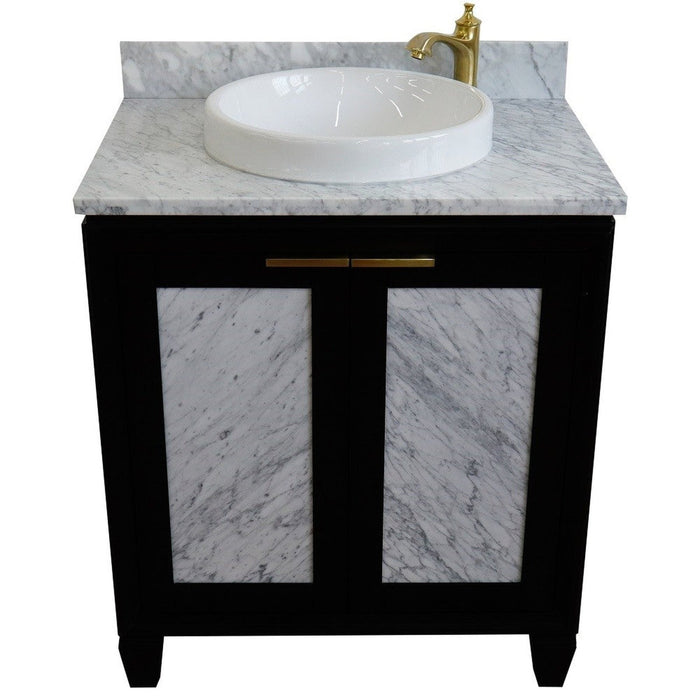 Bellaterra Home Trento 31" 2-Door 1-Drawer Black Freestanding Vanity Set With Ceramic Vessel Sink and White Carrara Marble Top