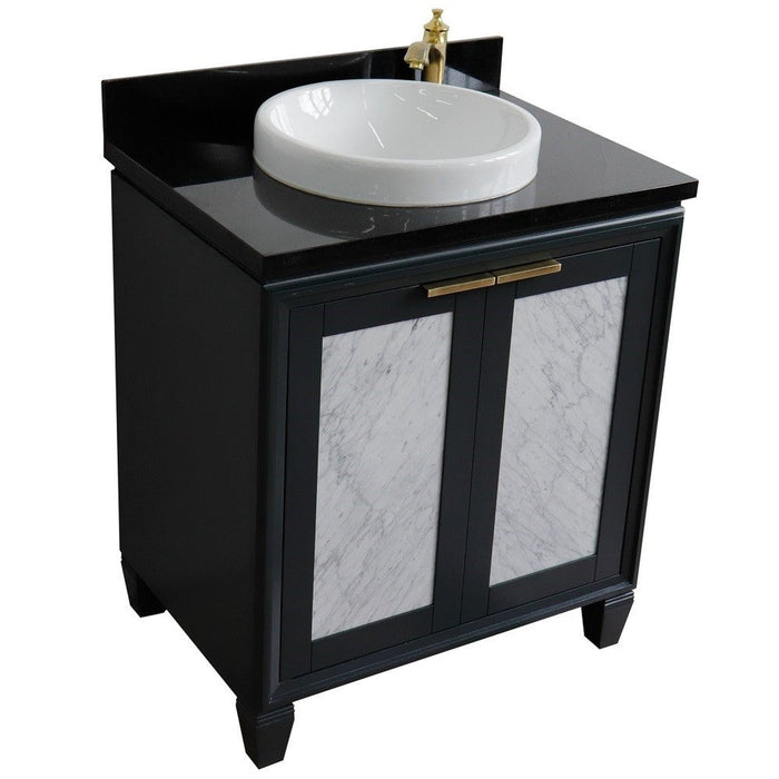 Bellaterra Home Trento 31" 2-Door 1-Drawer Dark Gray Freestanding Vanity Set With Ceramic Vessel Sink and Black Galaxy Granite Top