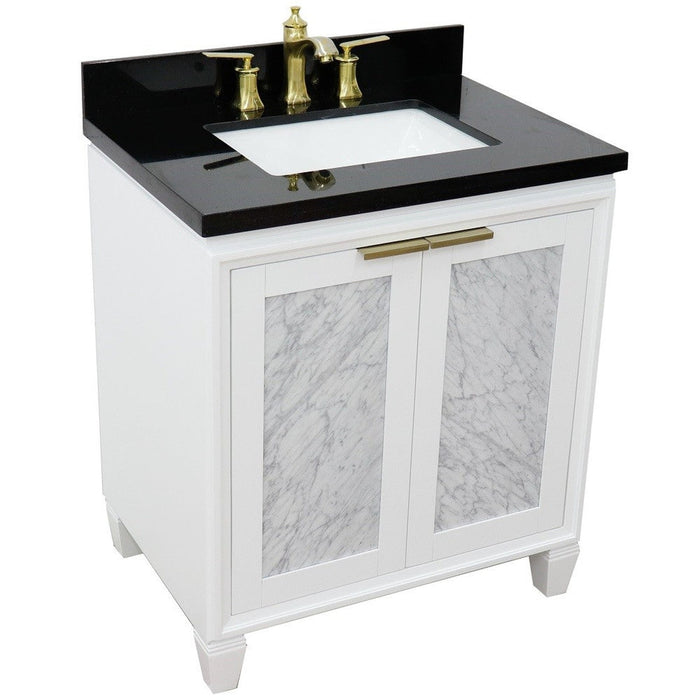 Bellaterra Home Trento 31" 2-Door 1-Drawer White Freestanding Vanity Set With Ceramic Undermount Rectangular Sink and Black Galaxy Granite Top