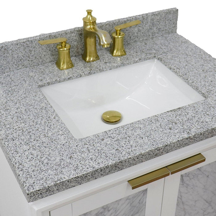 Bellaterra Home Trento 31" 2-Door 1-Drawer White Freestanding Vanity Set With Ceramic Undermount Rectangular Sink and Gray Granite Top