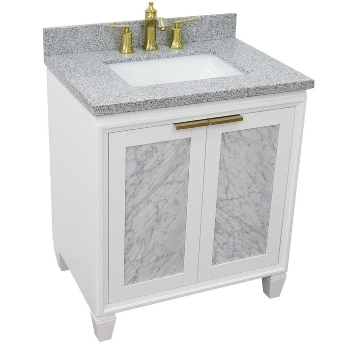Bellaterra Home Trento 31" 2-Door 1-Drawer White Freestanding Vanity Set With Ceramic Undermount Rectangular Sink and Gray Granite Top
