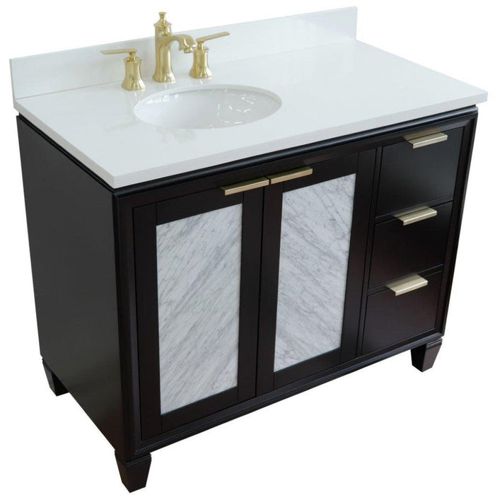 Bellaterra Home Trento 43" 2-Door 3-Drawer Black Freestanding Vanity Set With Ceramic Left Undermount Oval Sink and White Quartz Top, and Left Door Cabinet