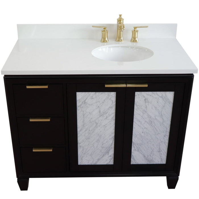 Bellaterra Home Trento 43" 2-Door 3-Drawer Black Freestanding Vanity Set With Ceramic Right Undermount Oval Sink and White Quartz Top, and Right Door Cabinet