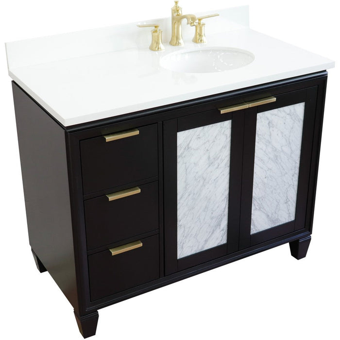 Bellaterra Home Trento 43" 2-Door 3-Drawer Black Freestanding Vanity Set With Ceramic Right Undermount Oval Sink and White Quartz Top, and Right Door Cabinet