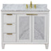 Bellaterra Home Trento 43" 2-Door 3-Drawer White Freestanding Vanity Set With Ceramic Right Undermount Oval Sink and White Carrara Marble Top, and Right Door Cabinet