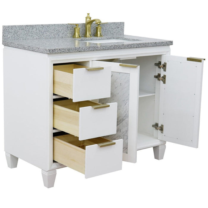 Bellaterra Home Trento 43" 2-Door 3-Drawer White Freestanding Vanity Set With Ceramic Right Undermount Rectangular Sink and Gray Granite Top, and Right Door Cabinet