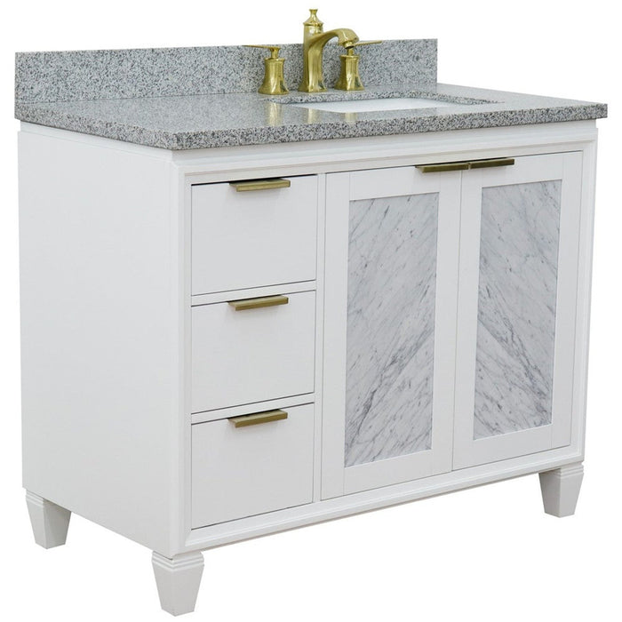 Bellaterra Home Trento 43" 2-Door 3-Drawer White Freestanding Vanity Set With Ceramic Right Undermount Rectangular Sink and Gray Granite Top, and Right Door Cabinet