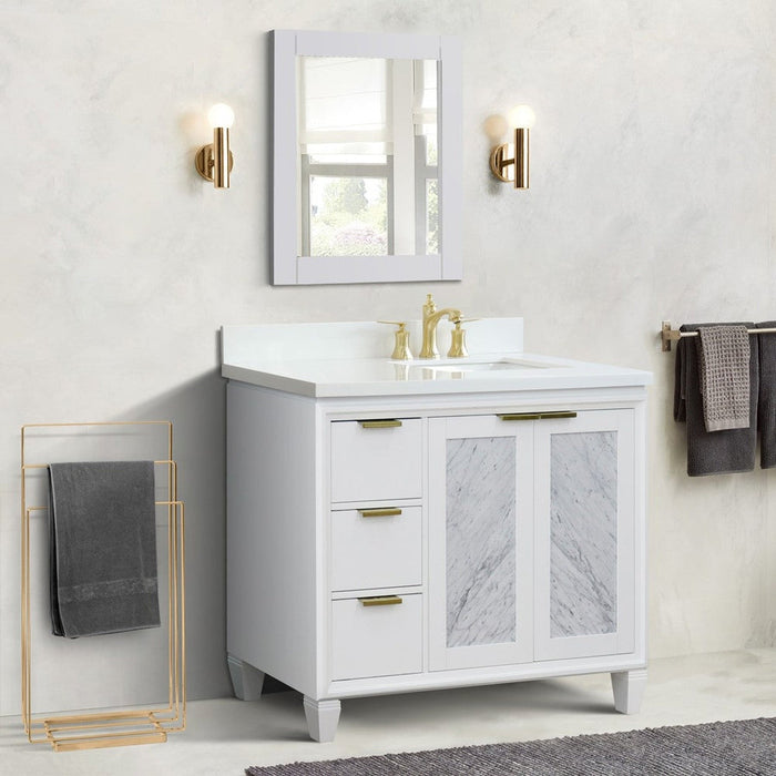 Bellaterra Home Trento 43" 2-Door 3-Drawer White Freestanding Vanity Set With Ceramic Right Undermount Rectangular Sink and White Quartz Top, and Right Door Cabinet