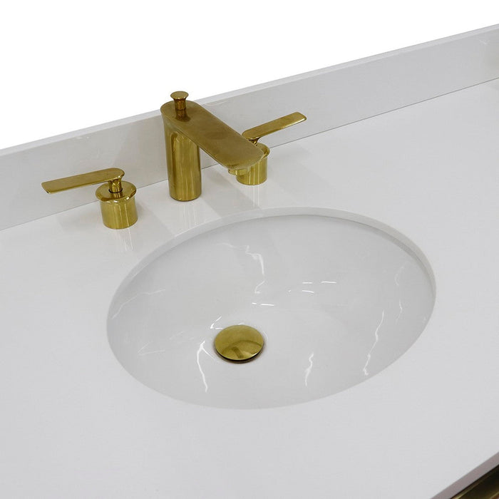 Bellaterra Home Trento 61" 4-Door 3-Drawer Black Freestanding Vanity Set With Ceramic Double Undermount Oval Sink and White Quartz Top