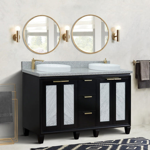 Bellaterra Home Trento 61" 4-Door 3-Drawer Black Freestanding Vanity Set With Ceramic Double Vessel Sink and Gray Granite Top