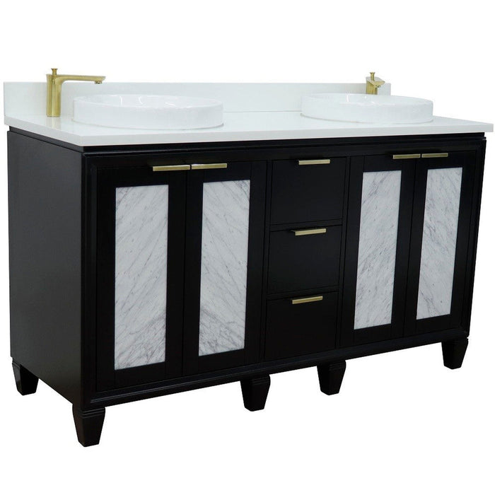 Bellaterra Home Trento 61" 4-Door 3-Drawer Black Freestanding Vanity Set With Ceramic Double Vessel Sink and White Quartz Top