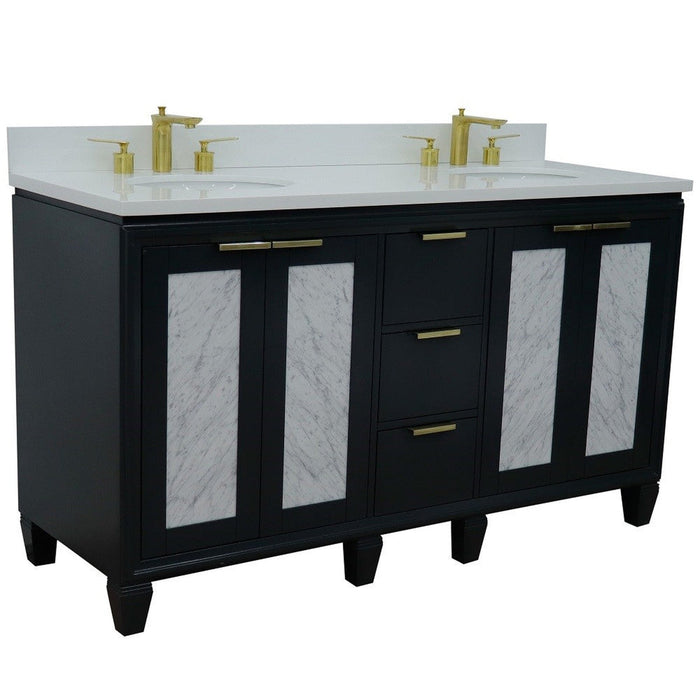 Bellaterra Home Trento 61" 4-Door 3-Drawer Dark Gray Freestanding Vanity Set With Ceramic Double Undermount Oval Sink and White Quartz Top