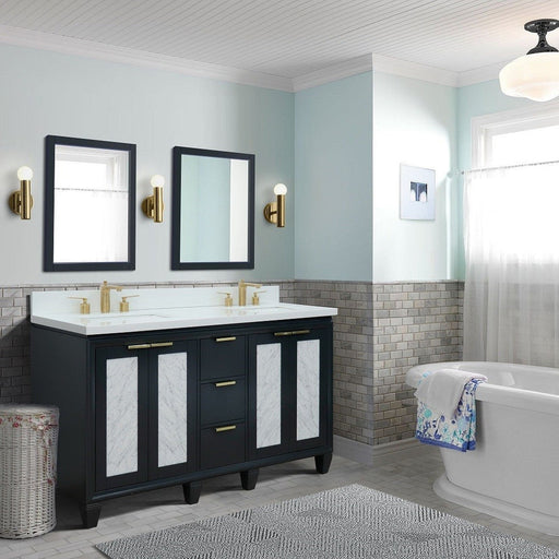 Bellaterra Home Trento 61" 4-Door 3-Drawer Dark Gray Freestanding Vanity Set With Ceramic Double Undermount Rectangular Sink and White Quartz Top