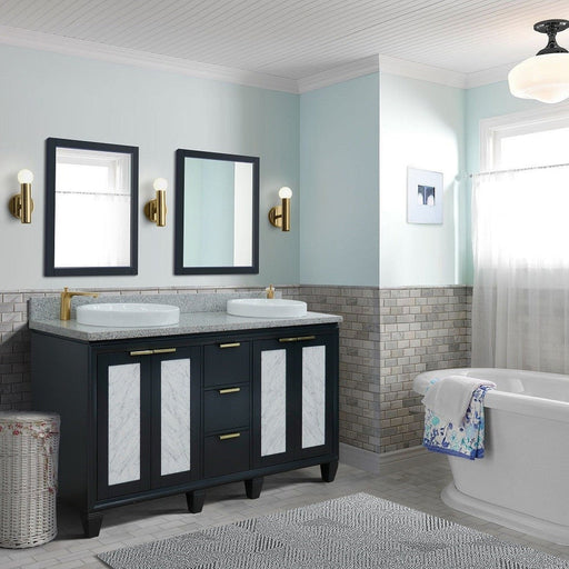 Bellaterra Home Trento 61" 4-Door 3-Drawer Dark Gray Freestanding Vanity Set With Ceramic Double Vessel Sink and Gray Granite Top