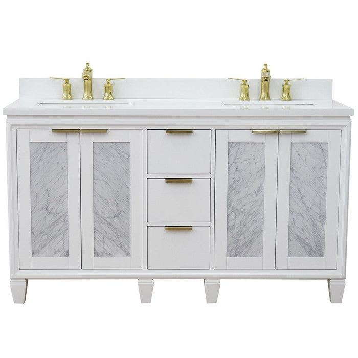 Bellaterra Home Trento 61" 4-Door 3-Drawer White Freestanding Vanity Set With Ceramic Double Undermount Rectangular Sink and White Quartz Top