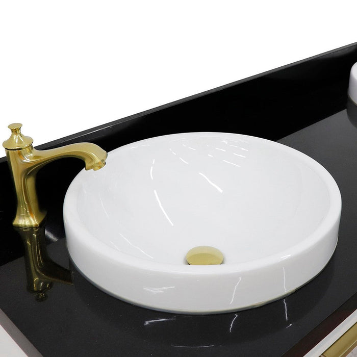 Bellaterra Home Trento 61" 4-Door 3-Drawer White Freestanding Vanity Set With Ceramic Double Vessel Sink and Black Galaxy Granite Top