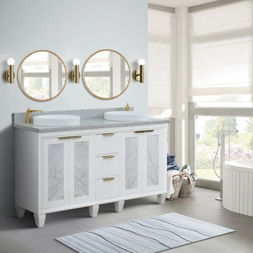 Bellaterra Home Trento 61" 4-Door 3-Drawer White Freestanding Vanity Set With Ceramic Double Vessel Sink and Gray Granite Top