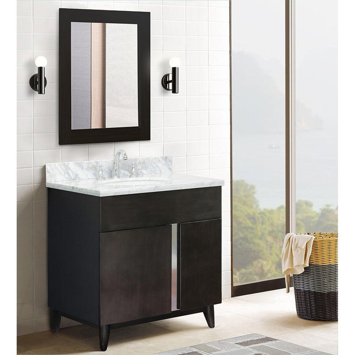 Bellaterra Home Urban 31" 1-Door 2-Drawer Silvery Brown Freestanding Vanity Set With Ceramic Undermount Oval Sink and White Carrara Marble Top