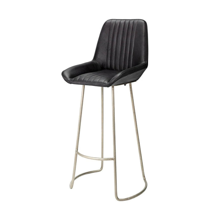 Benjara Bar Stool With Leatherette And Metal Sled Base, Black And Silver BM263638