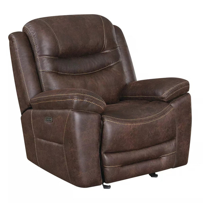 Benjara Fabric Upholstered Metal Power Glider Recliner With Padded Armrest, Brown BM196662