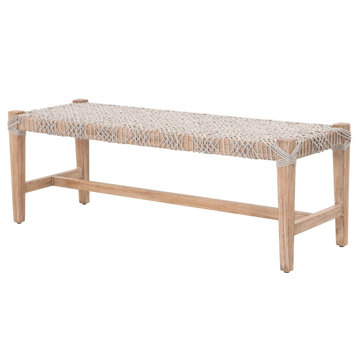 Benzara Interwind Rope Top Wooden Frame Bench With Trestle