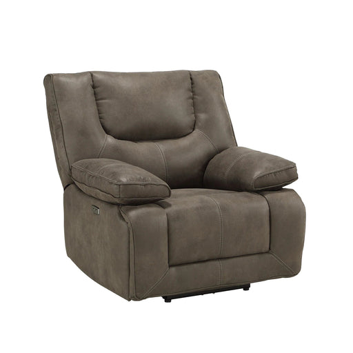 Benjara Leatherette Power Motion Recliner With Pillow To Armrests, Brown BM218530