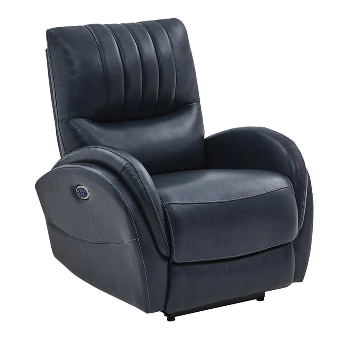 Benjara Leatherette Upholstered Power Recliner With Contoured Seats, Blue BM225788
