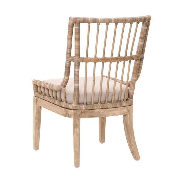 Benjara Wooden Dining Chair With Woven Rattan, Set Of 2, Brown BM239959