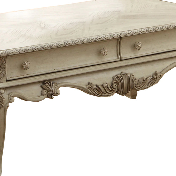 Benzara 19 Inch 2 Drawer Traditional Wooden Coffee Table, Antique White BM191257