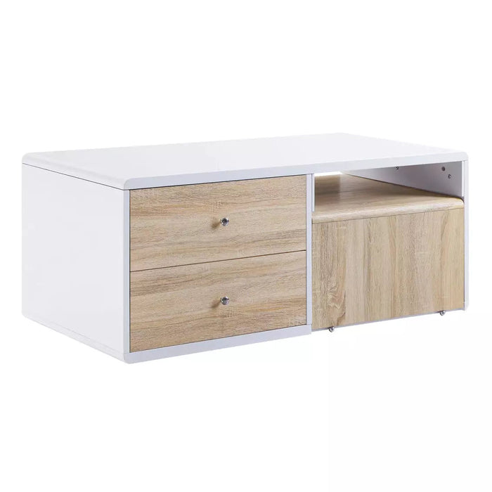 Benzara 2 Drawer Contemporary Coffee Table With Pull Out Table, White And Brown BM215040