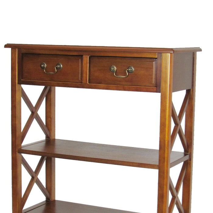 Benzara 2 Drawer Wooden Accent Table With X Shape Sides, Brown BM229414
