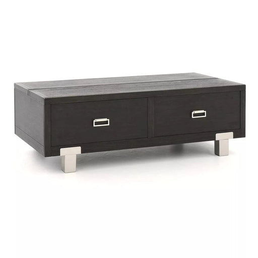 Benzara 2 Drawer Wooden Rectangular Lift Top Cocktail Table With Metal Feet, Black BM226561