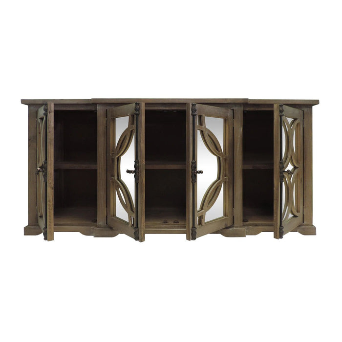 Benzara 4 Door Wooden Console With Circled Design Mirrored Front, Brown UPT-624024792