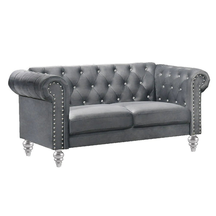 Benzara Ben 62″ Velvet Loveseat With Crystal Tufted Back