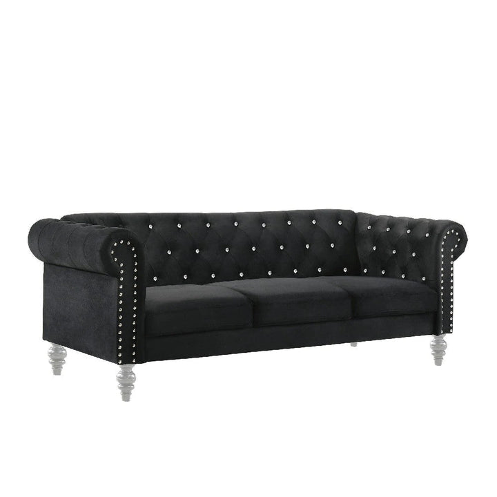 Benzara Ben 83″ Velvet Sofa With Crystal Tufted Back, Black