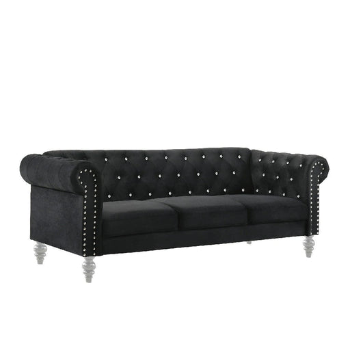Benzara Ben 83 Inch Velvet Sofa With Crystal Tufted Back, Black BM271908