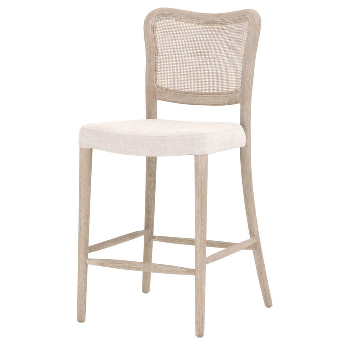 Benzara Cane Back Wooden Frame Counter Stool With Padded Seat, Beige BM217351