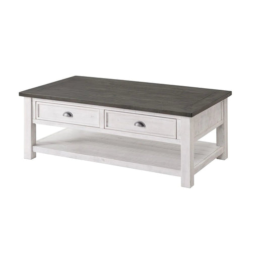 Benzara Coastal Rectangular Wooden Coffee Table With 2 Drawers, White And Gray BM205979