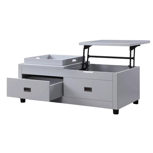 Benzara Coffee Table With Top Lift And Reversible Lid Tray, Light Gray BM204480