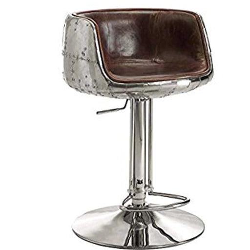 Benzara Comfy Adjustable Stool With Swivel, Vintage Brown & Silver BM157314