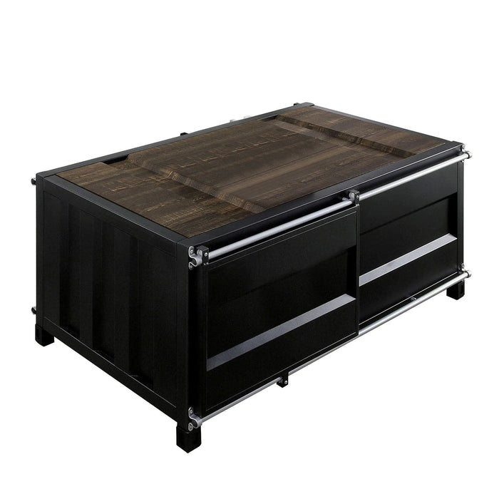 Benzara Container Style Coffee Table With Sliding Doors, Black BM233805