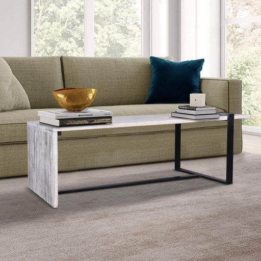 Benzara Farmhouse Rectangular Coffee Table With Wooden Top And Geometric Metal Frame, Gray And Black UPT-263595