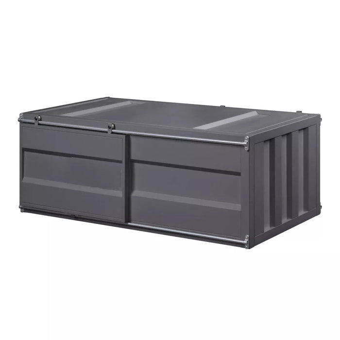 Benzara Industrial Style Metal Cargo Coffee Table With Openable Door, Black BM207465