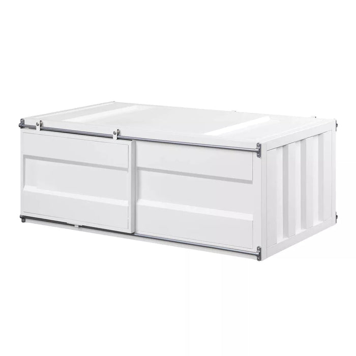 Benzara Industrial Style Metal Cargo Coffee Table With Openable Door, White BM207463