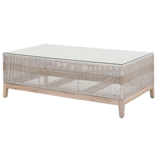 Benzara Interwoven Rope Wooden Coffee Table With Glass Top, Gray And Brown BM217362