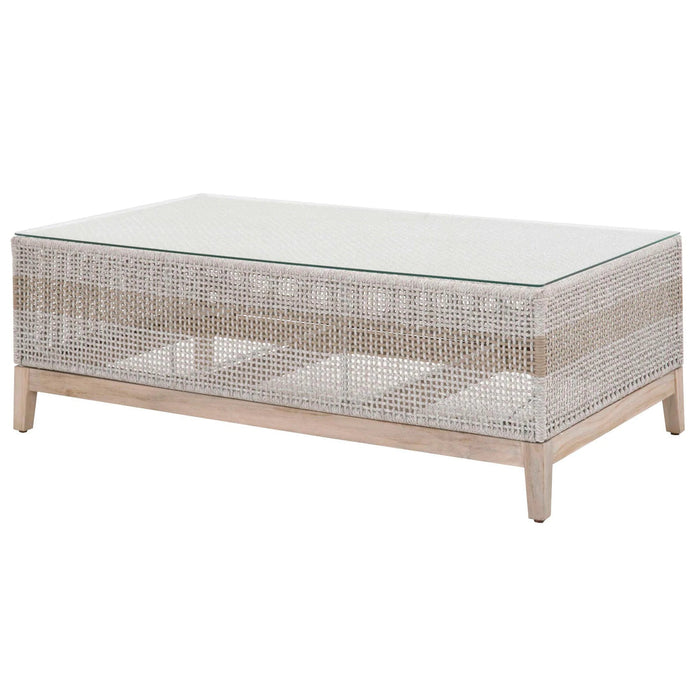 Benzara Interwoven Rope Wooden Coffee Table With Glass Top, Gray And Brown BM217362