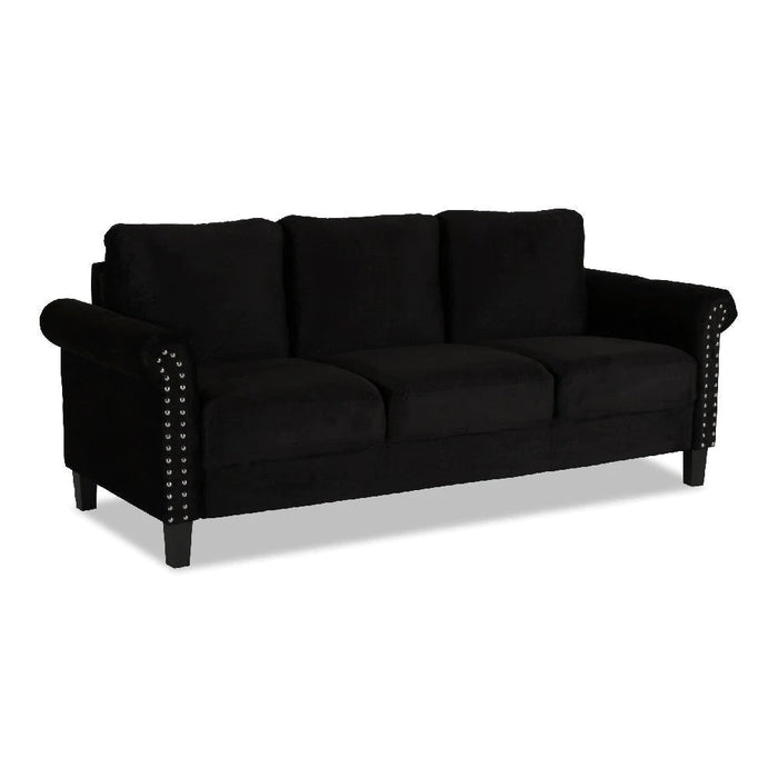 Benzara Judy 81 Inch Velvet Upholstered Sofa With Nailhead Trim, Black BM271913