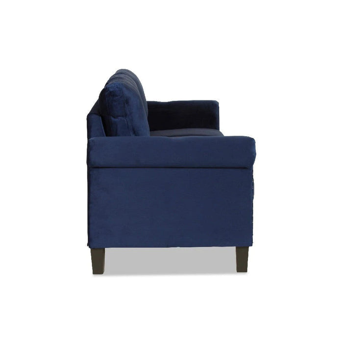 Benzara Judy 81 Inch Velvet Upholstered Sofa With Nailhead Trim, Blue BM271914